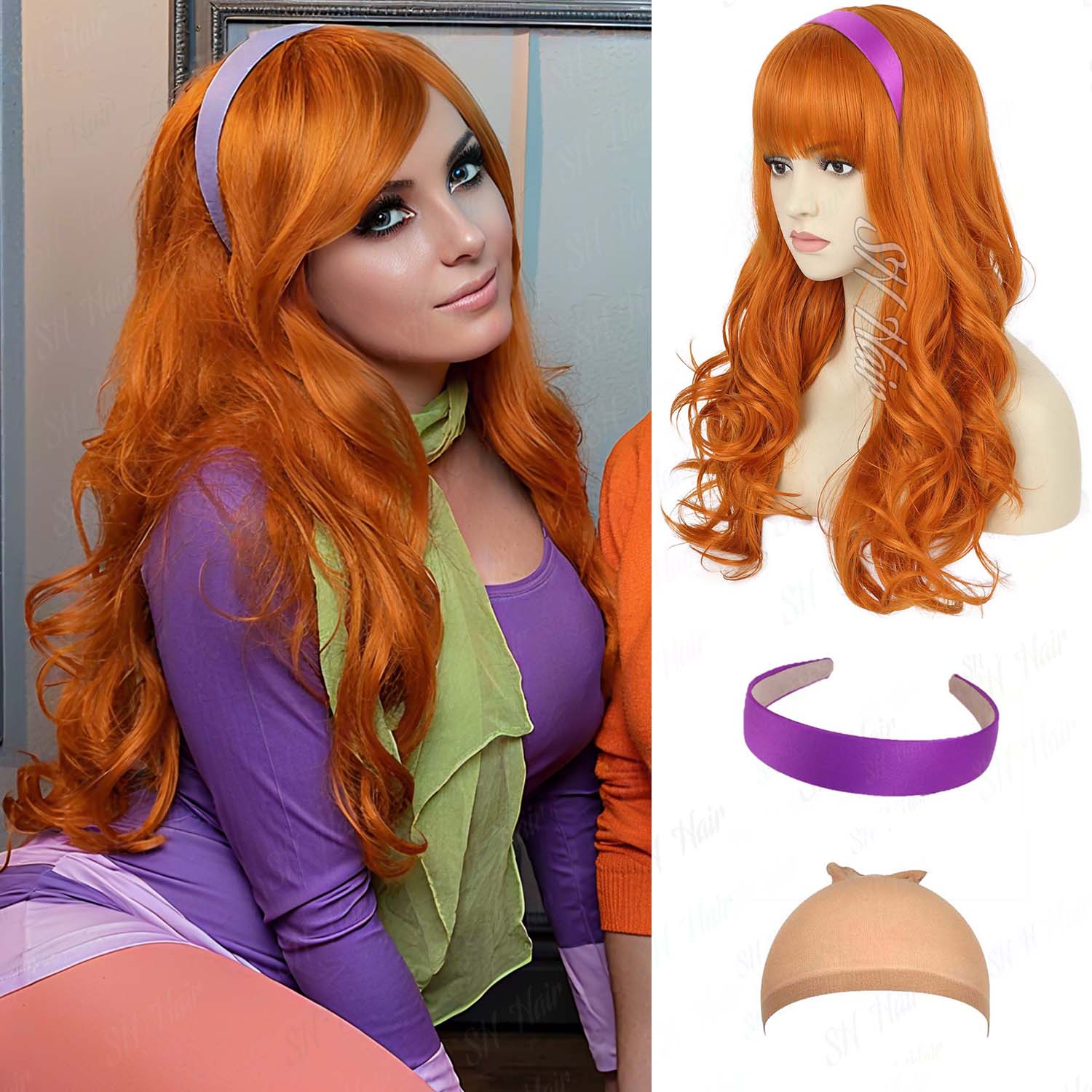 Magnifier With Light - Wig Oranye Keriting Panjang Sintetis +